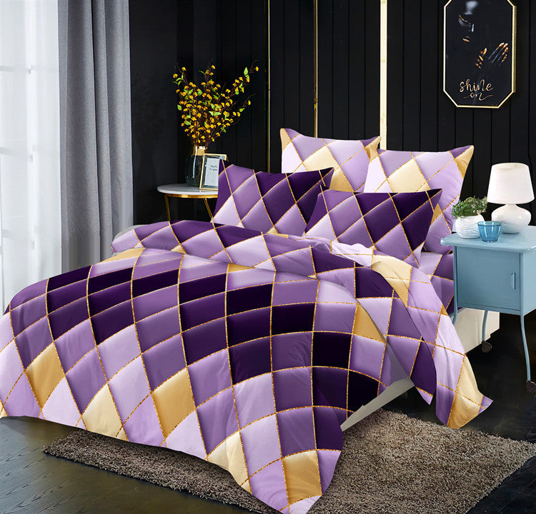 Light luxury style gilt line geometric elements rhombus line quilt cover kit