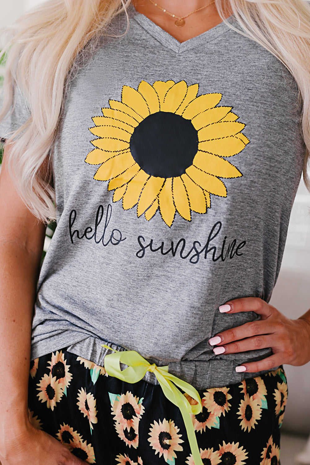 Sunflower hello sunshine Print Tee and Pants Lounge Set