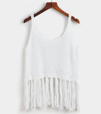 One Size Fringe Knit Cropped Top