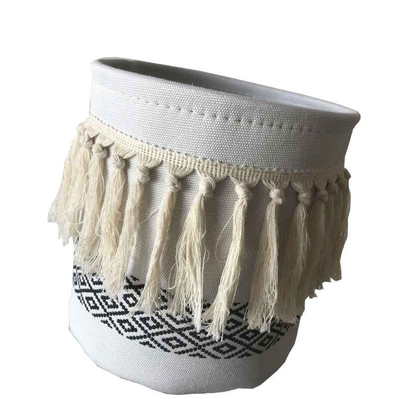 Nordic Style With Tassel Canvas Storage Bucket