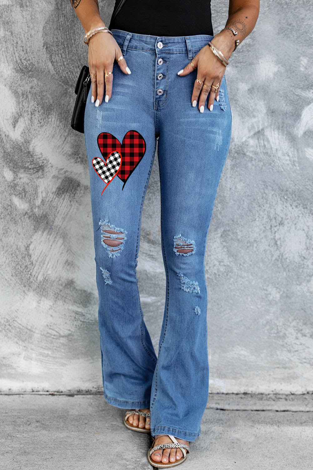 Dark Blue Mid Rise Button Front Flare Denim