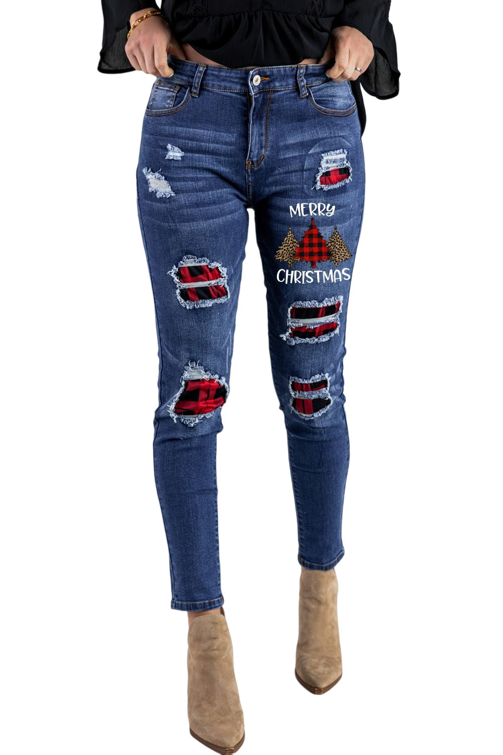 Floral Patch Destroyed Skinny Jeans