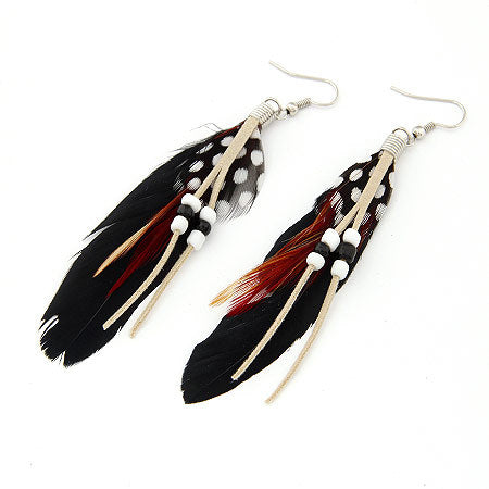 Alloy Fashion Personality Elegant Feather Tassel Gauze Pendant Earrings Earrings