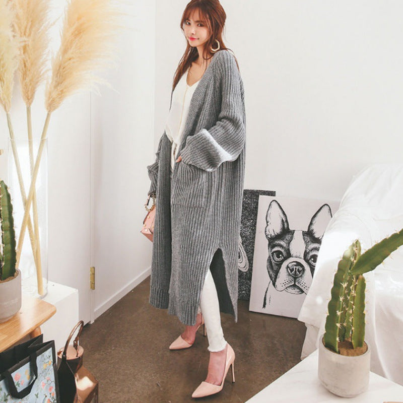 Women's over-the-knee loose large thick knit cardigan