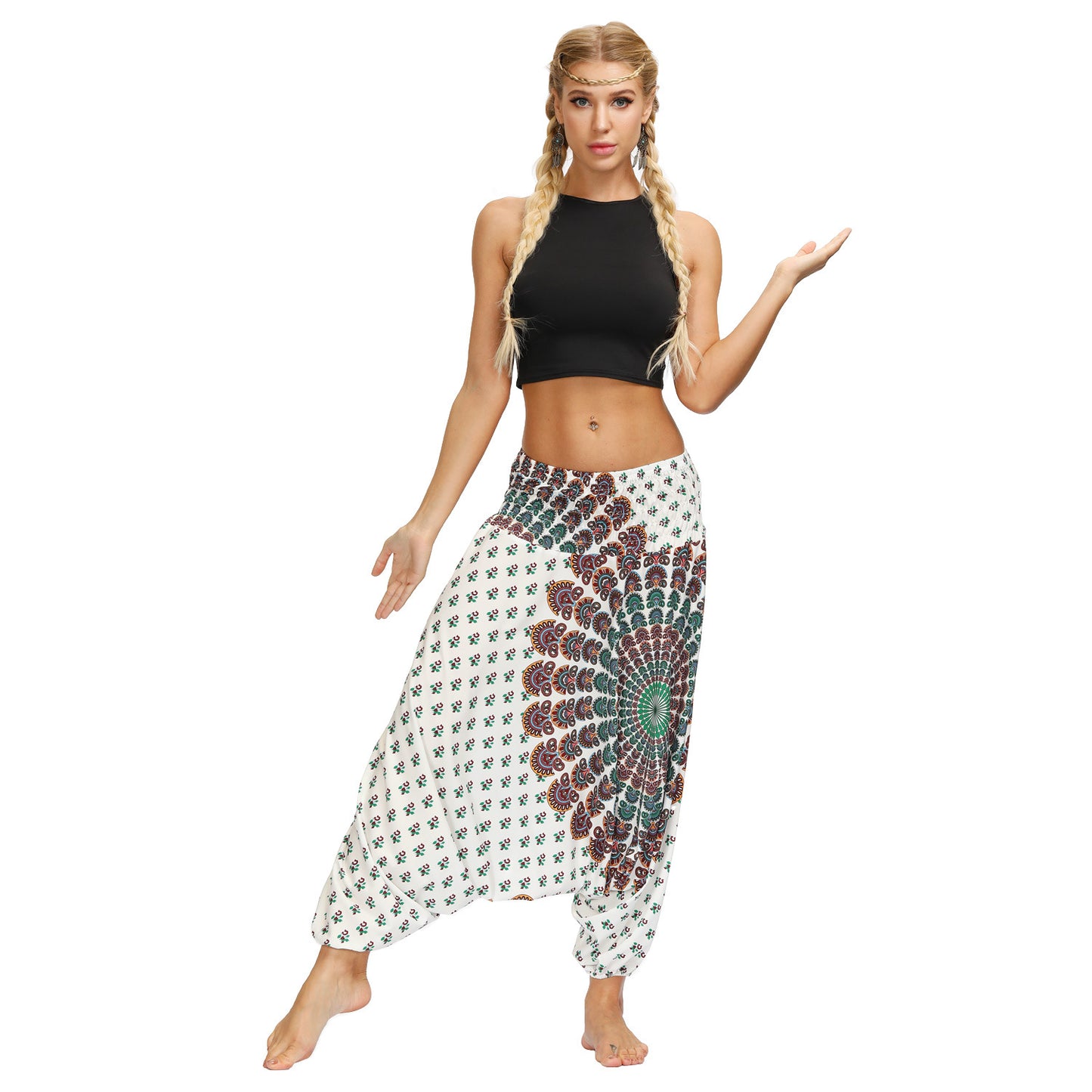 Boho Digital Print Fashion Women Yoga High Waist Wide Leg Bloomers