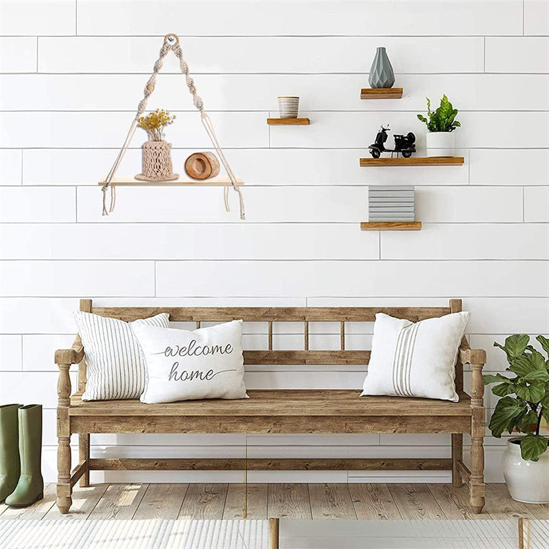 YuPinDiZu Macrame Wall Hanging Shelf Boho Style With Wood Shelf Handmade Macrame Shelf For Hanging Plants And Decor Boho Wall Decor With Beautiful Macrame Rope And Shelf