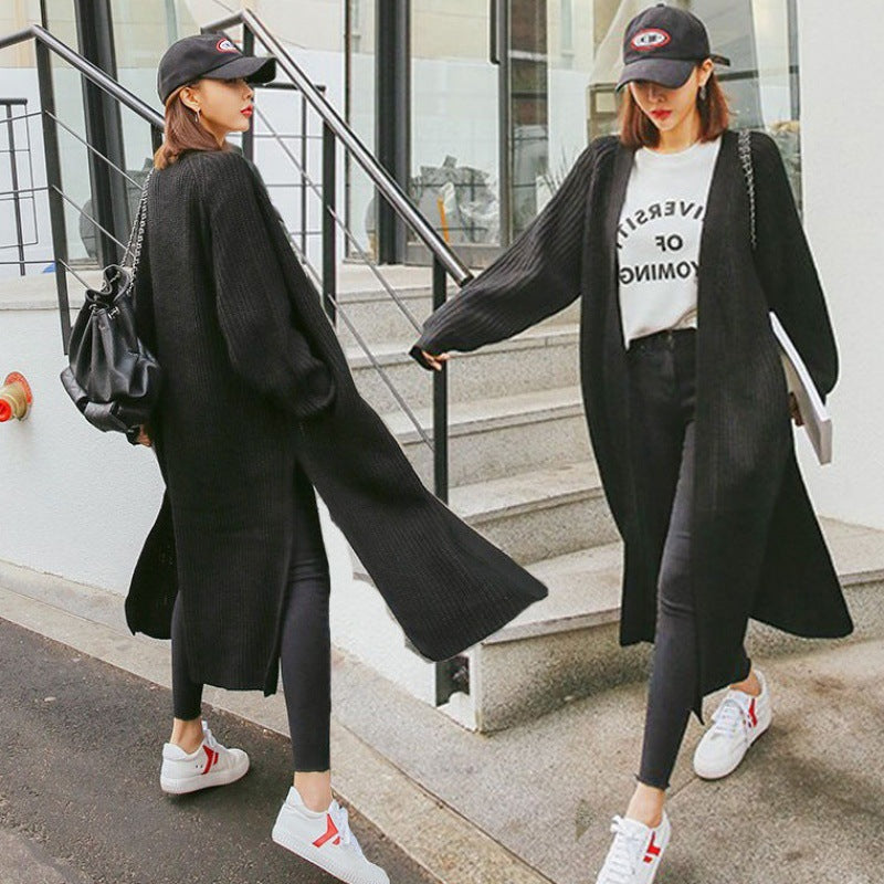 Women's over-the-knee loose large thick knit cardigan