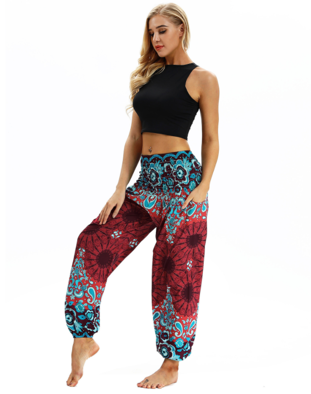 Digital Printed Lantern Pants Loosely Thin Elastic Waist Harem Pants