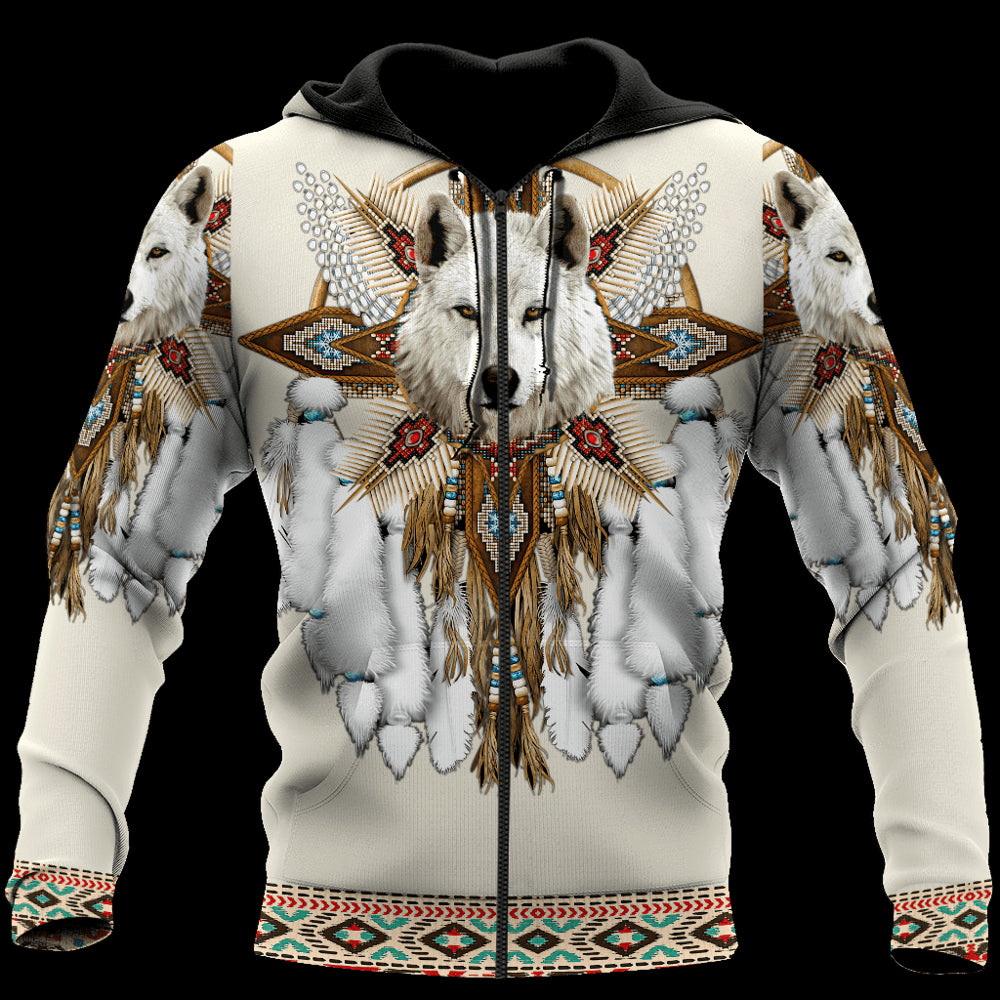 Men's Women's 3D Full Version Indian Indian Wolf Hoodie