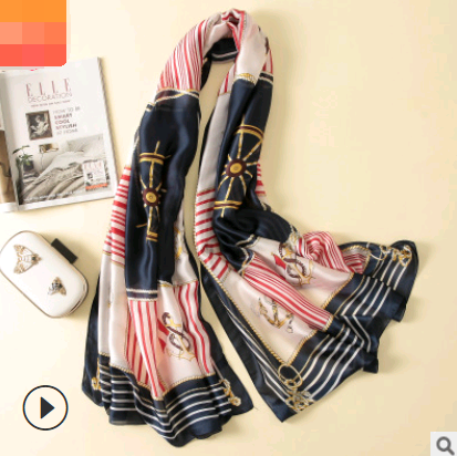 Spring, summer and autumn, new flowers, elegant and high-end artificial silk scarf, female decorative shawl, sunscreen beach towel
