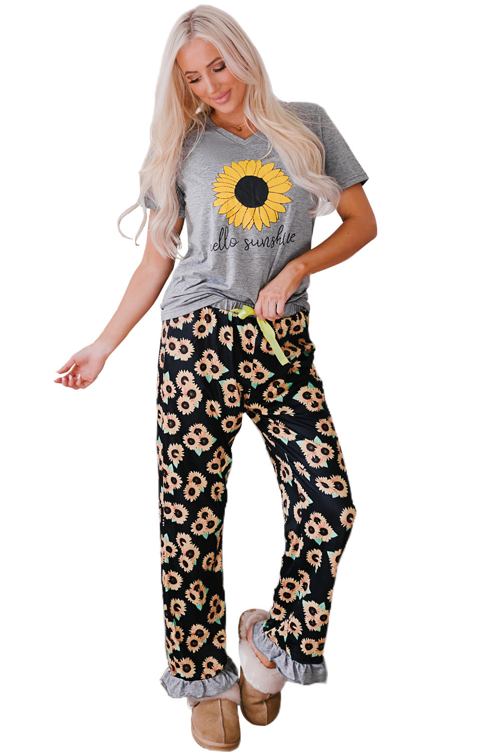 Sunflower hello sunshine Print Tee and Pants Lounge Set