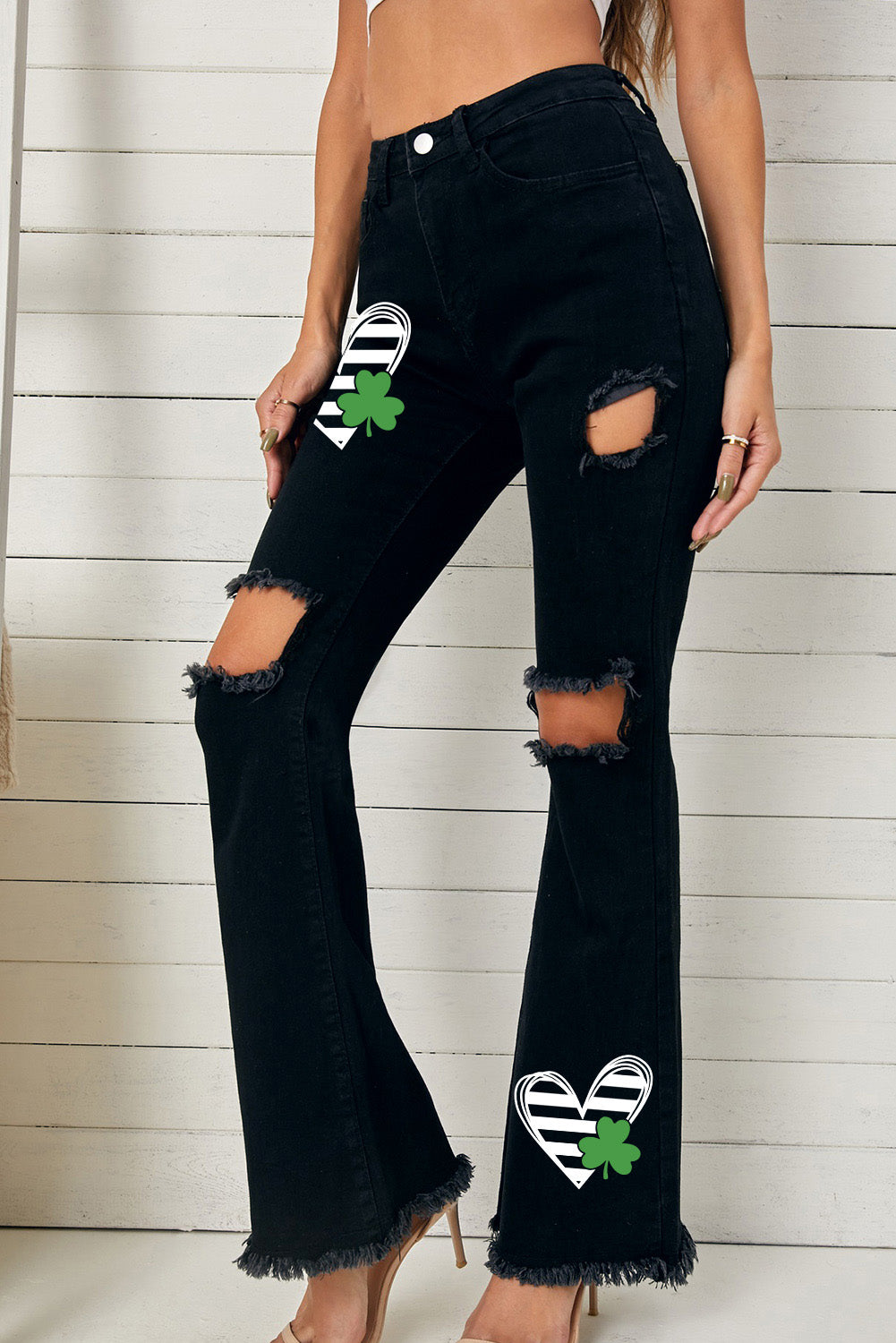 High Waist Ripped Bell Bottom Jeans