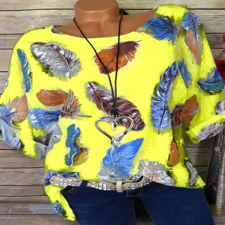 Feathers Colorful Three Quarter Sleeve Blouse