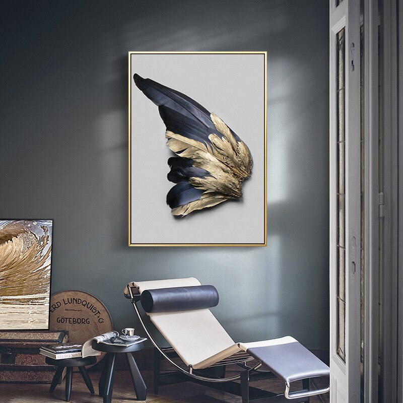 Decorative Gold Feather Abstract Canvas Painting Mural
