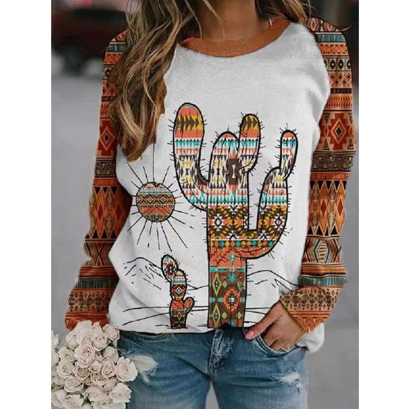 Floral Butterfly Round Neck Long Sleeve Sweatshirt Women T-shirt