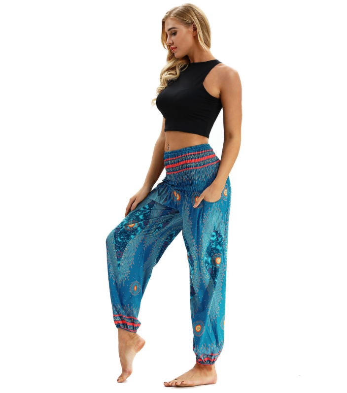 Digital Printed Lantern Pants Loosely Thin Elastic Waist Harem Pants