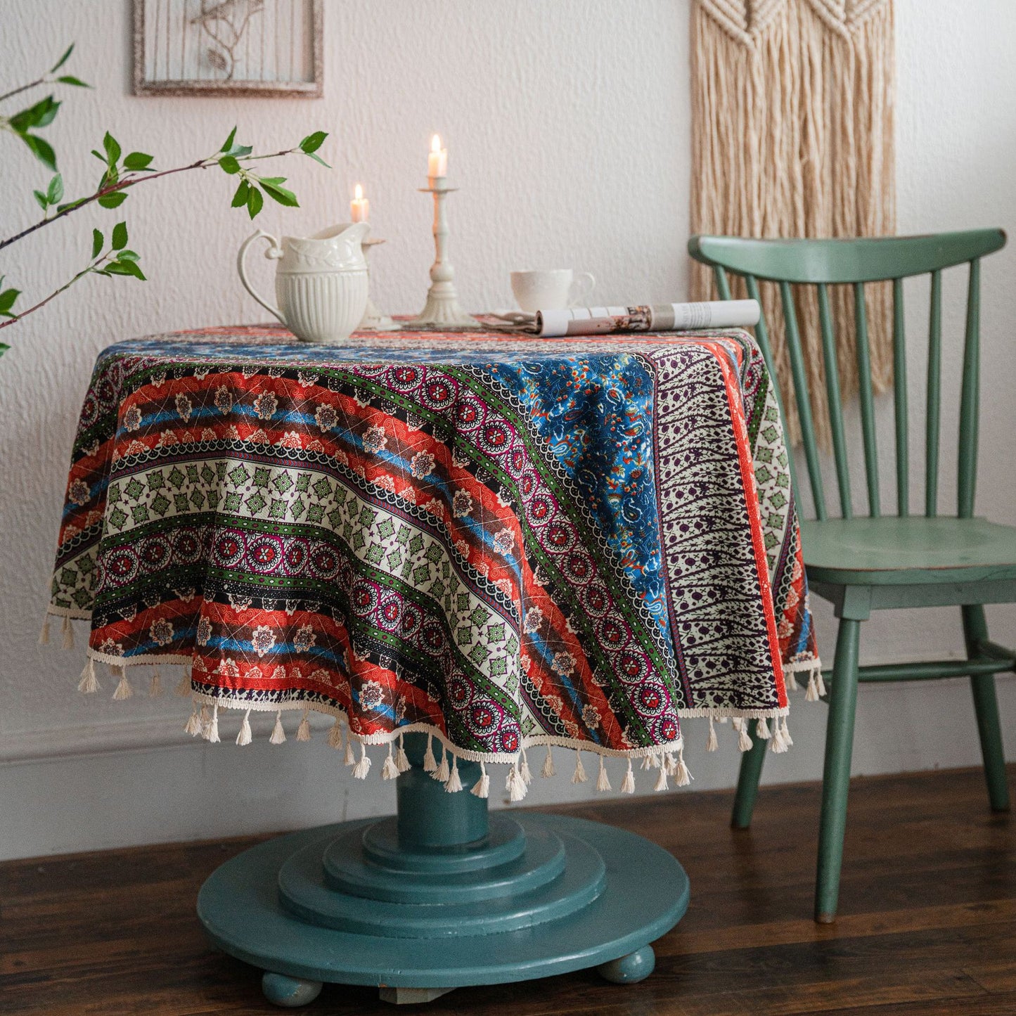 Boho Striped Print Round Living Room Tablecloth