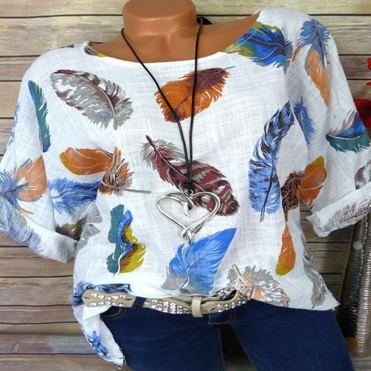 Feathers Colorful Three Quarter Sleeve Blouse