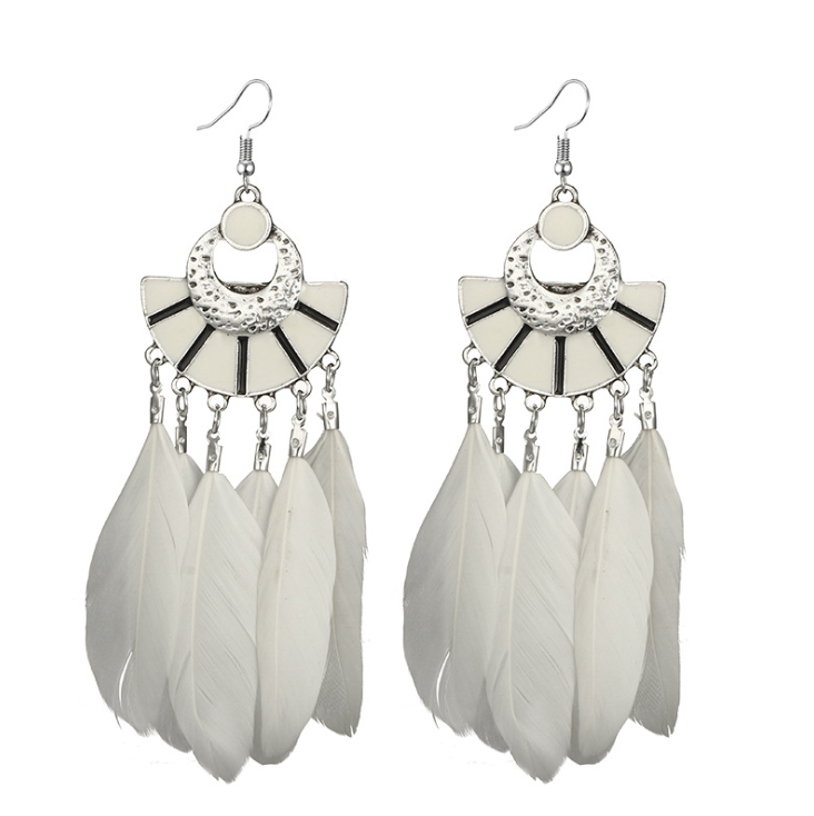 Europe and the United States foreign trade new exaggerated animal feather fan-shaped color long earrings earrings earrings jewelry