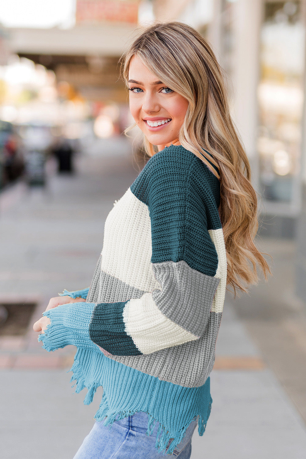 Colorblock Distressed Sweater