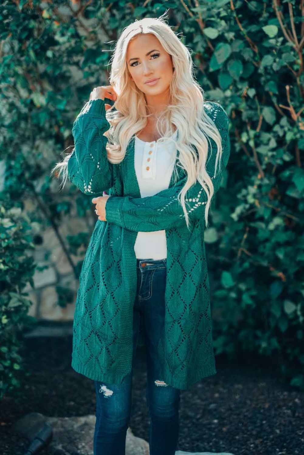 Bubble Sleeve Side Slit Knit Cardigan