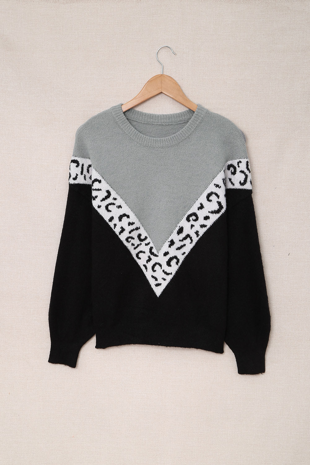 Colorblock Chevron Leopard Pullover Sweater
