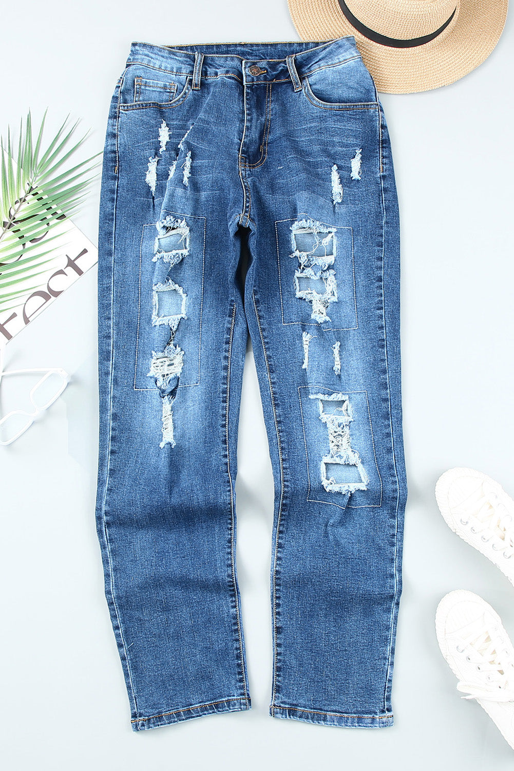 HAMMER AND FREE Graphic Cutout Ribbed Jeans