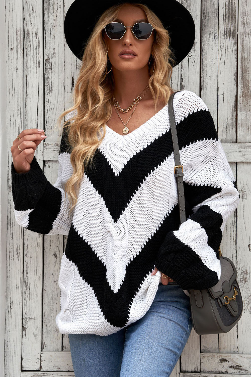Color Block Drop Shoulder Oversize Sweater
