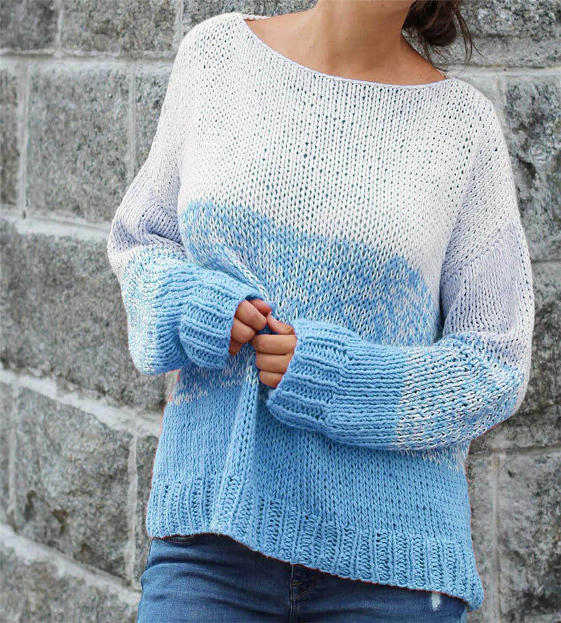 Casual Loose Color-blocking Pullover Long-sleeved Sweater