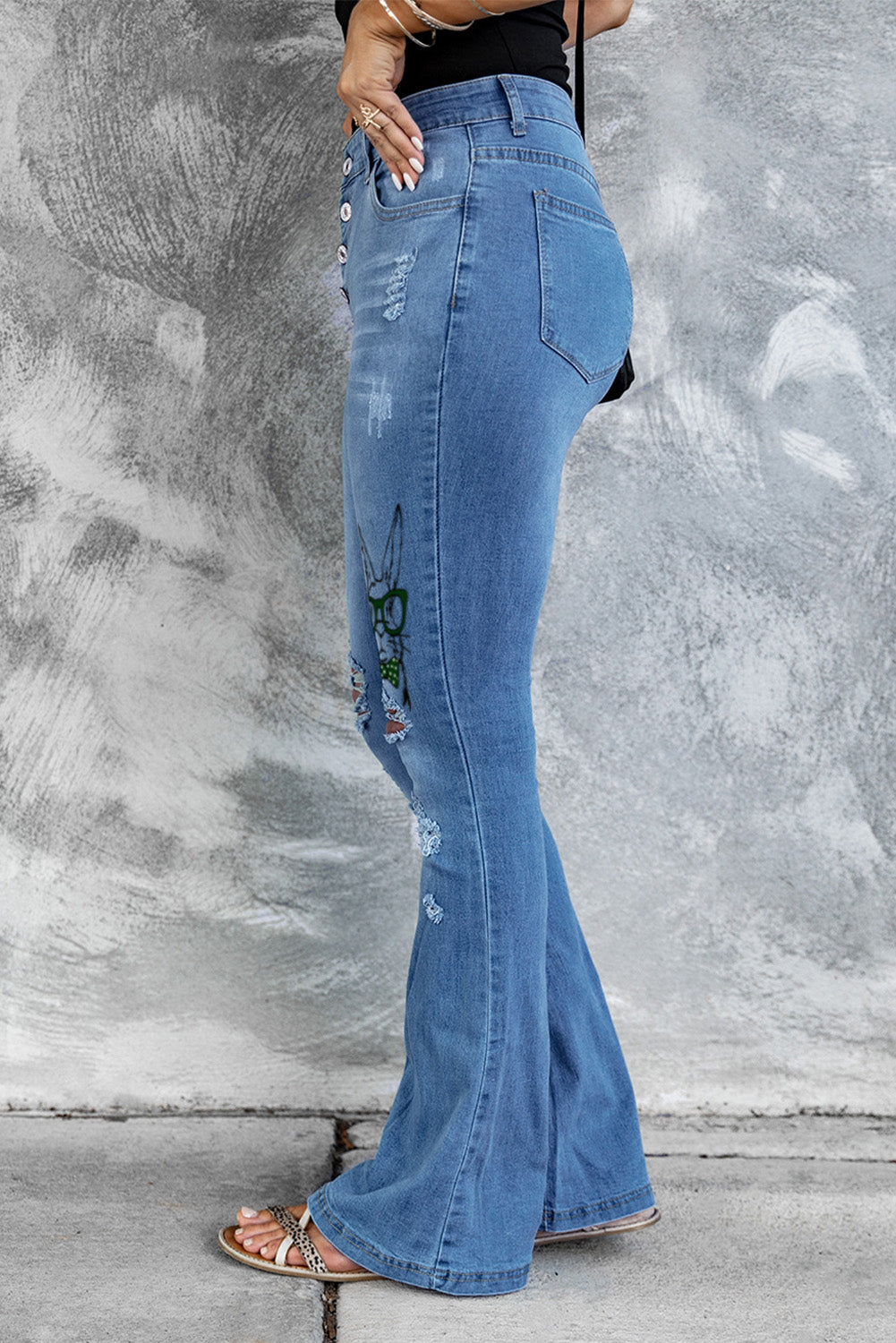 Dark Blue Mid Rise Button Front Flare Denim