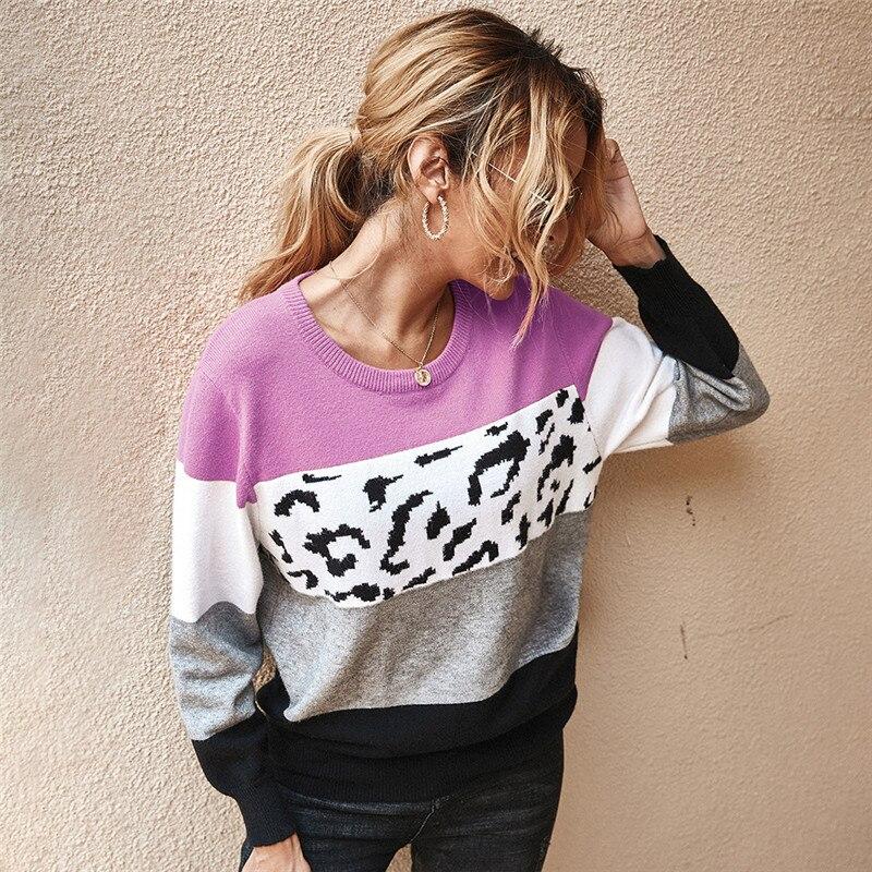 Leopard print stitching sweater