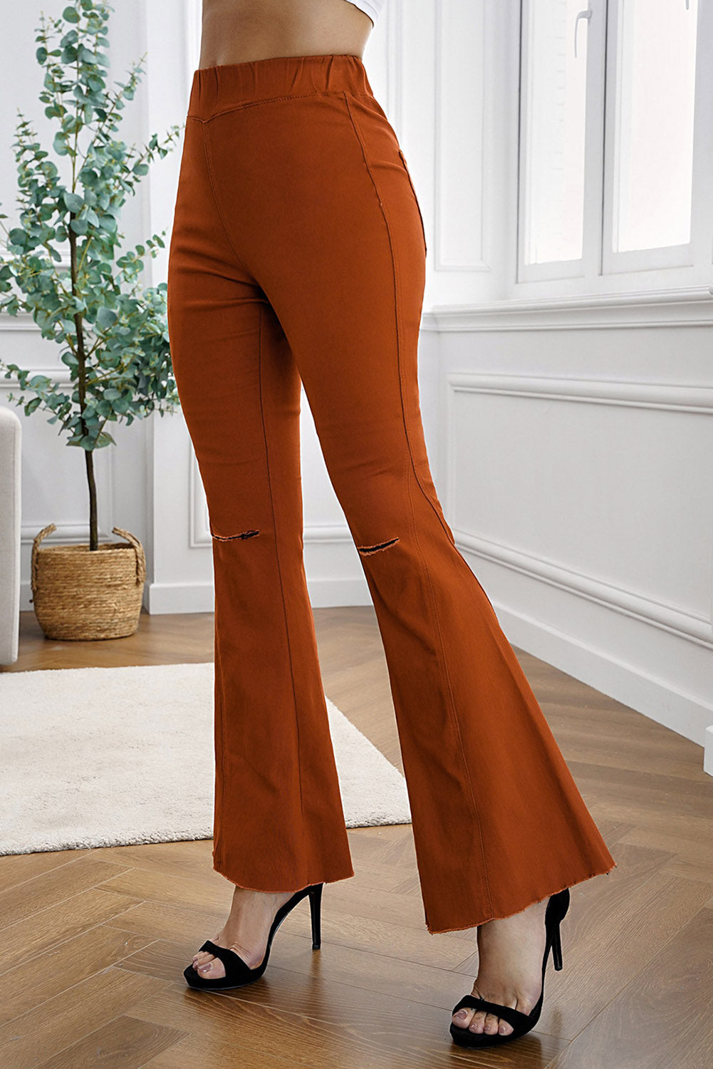 Multicolor Distressed Bell Bottom Denim Pants