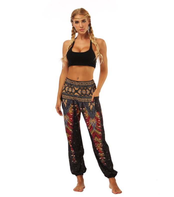 Digital Printed Lantern Pants Loosely Thin Elastic Waist Harem Pants