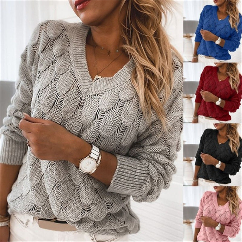 Feather V-neck long sleeve sweater