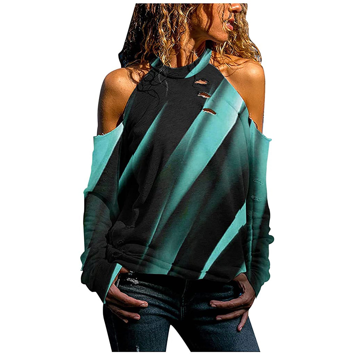 Printed Halter Strapless Long Sleeve Casual Top