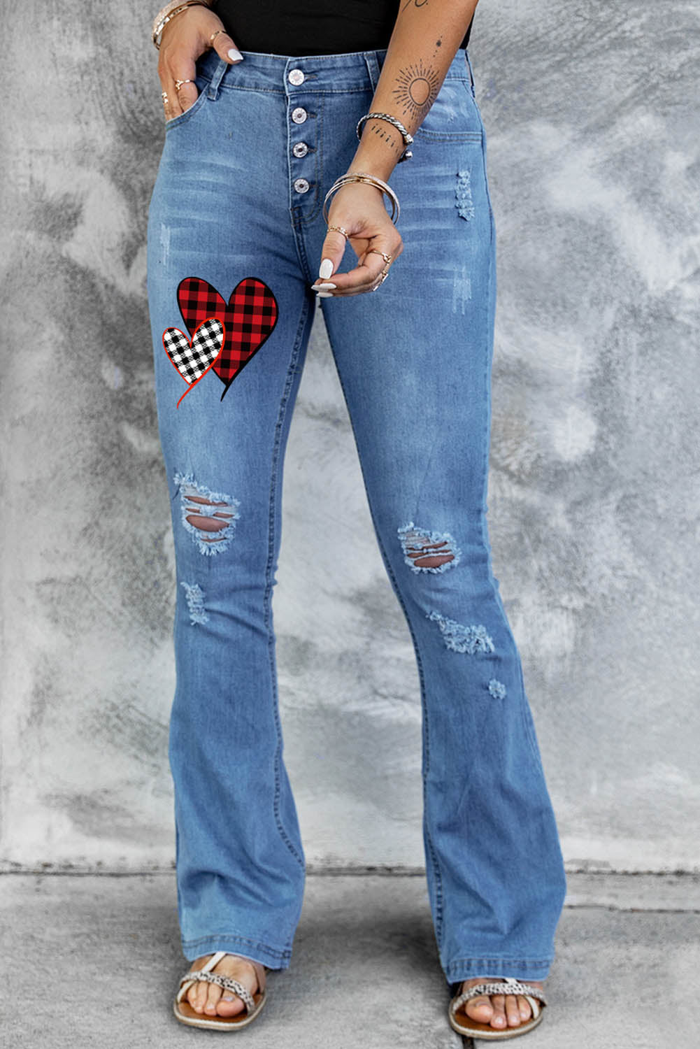 Dark Blue Mid Rise Button Front Flare Denim