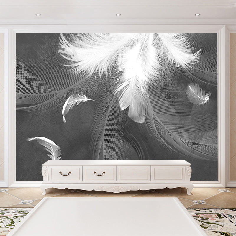 White Feather Mural Living Room Self Adhesive PVC Wallpaper