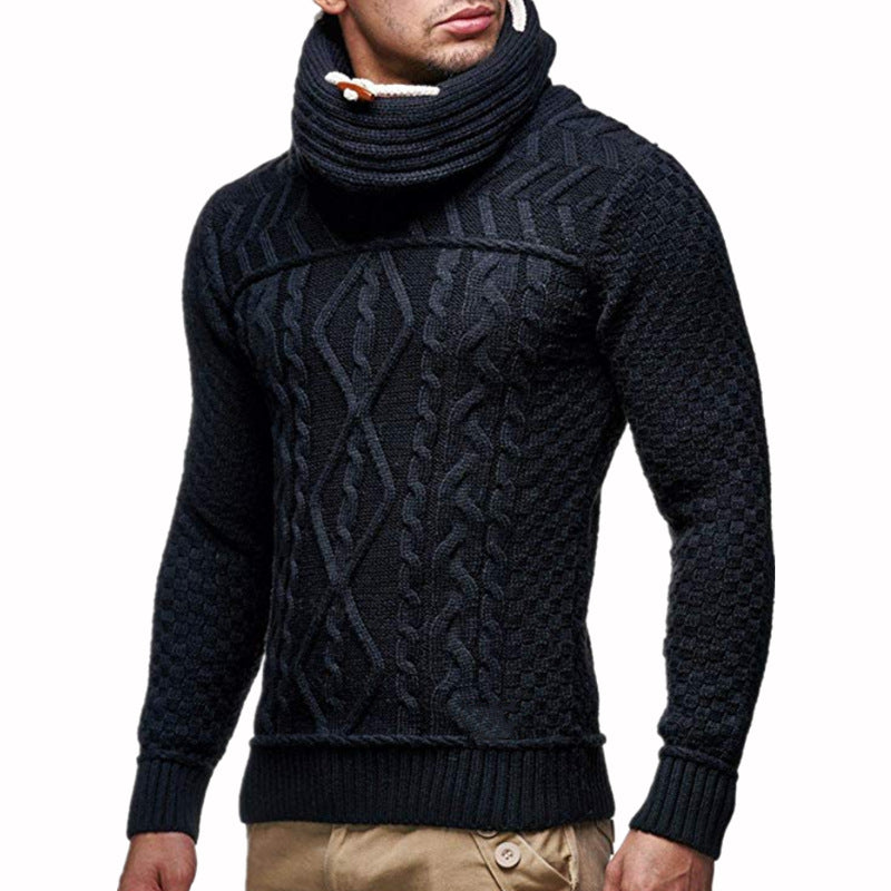 Men's knitted sweater pile pile collar sweater