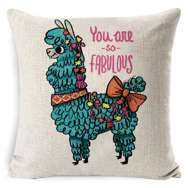 Alpaca Cartoon Pillow Cover Square Cushion