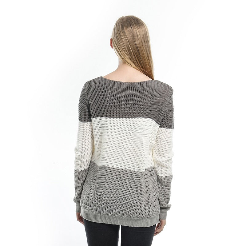 O-neck long-sleeved complexion women's sweater