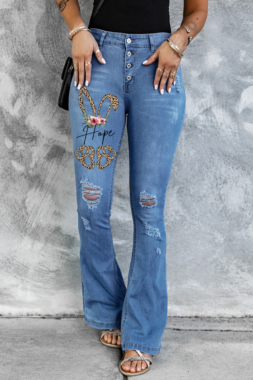 Dark Blue Mid Rise Button Front Flare Denim