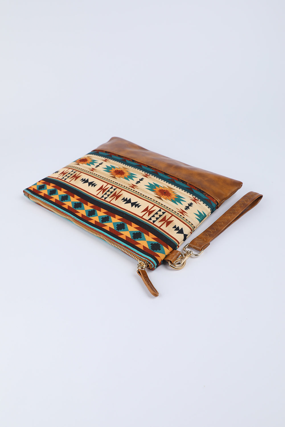 Multicolor Western Aztec Print Zipper PU Leather Clutch