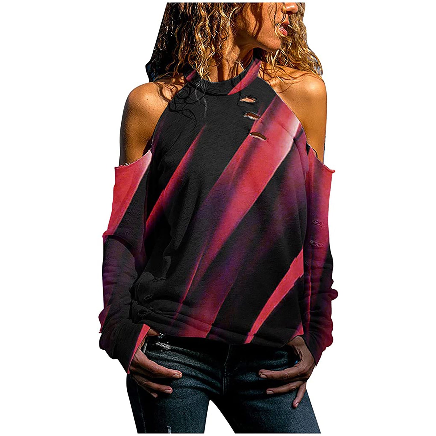 Printed Halter Strapless Long Sleeve Casual Top