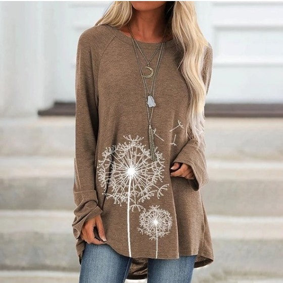 Round Neck Print Long Sleeve Top Sweatshirt