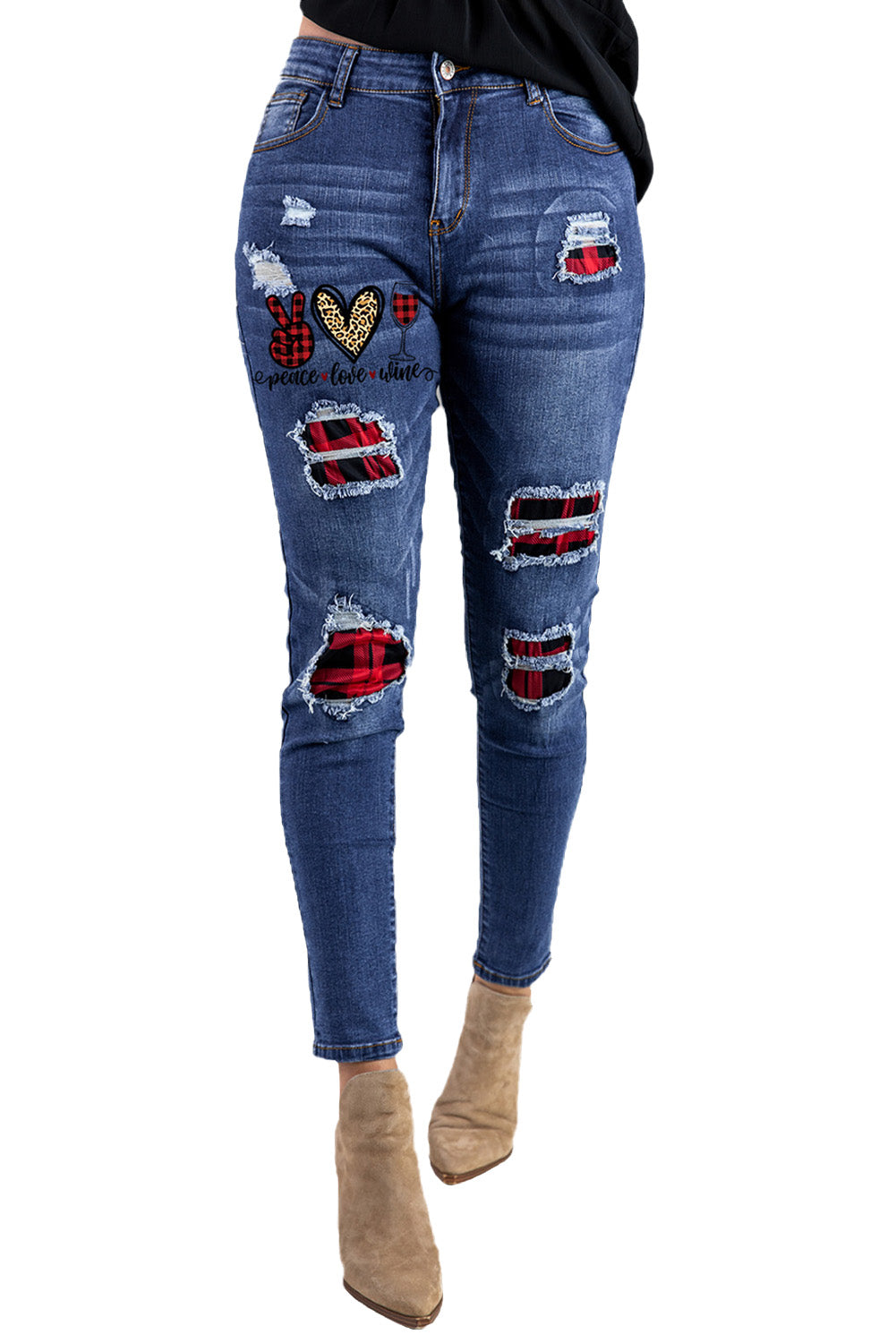 Floral Patch Destroyed Skinny Jeans