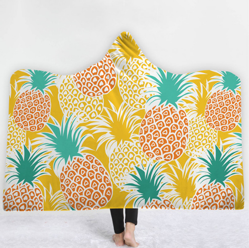 Hooded Thermal Fleece Blanket Coral Fleece Print Winter Warm Home Travel Portable Wearable Thick Hoodie Blanket For Adults Kids