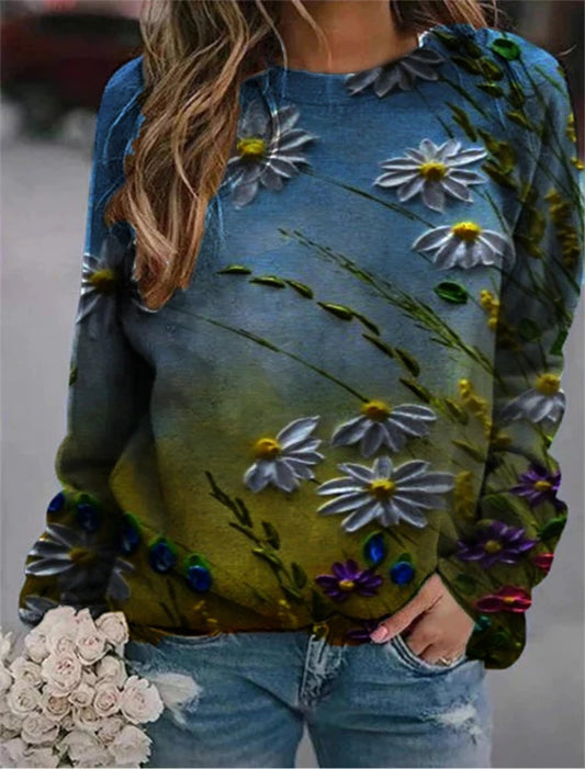 Long Sleeve Printed Mid-Length Women's Top