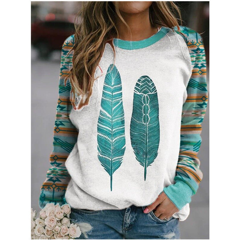Floral Butterfly Round Neck Long Sleeve Sweatshirt Women T-shirt