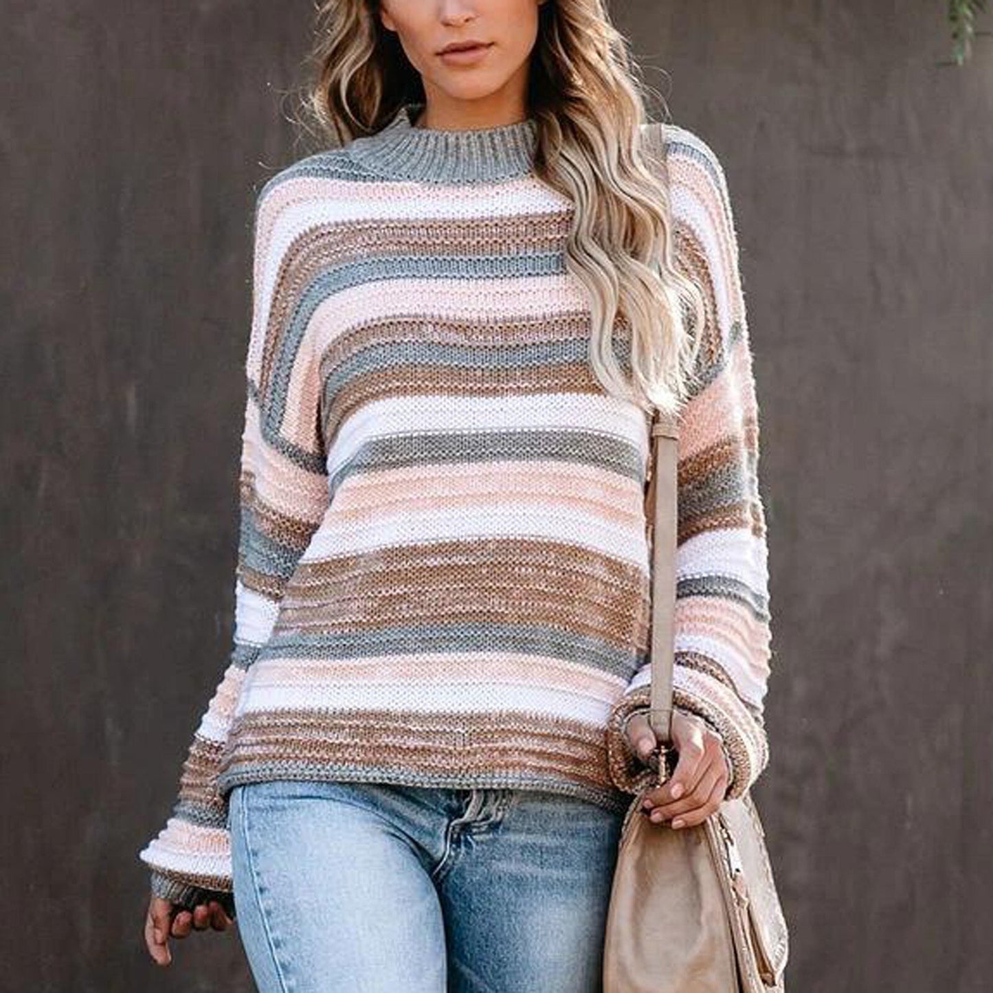 Women's knitted stitching sweater