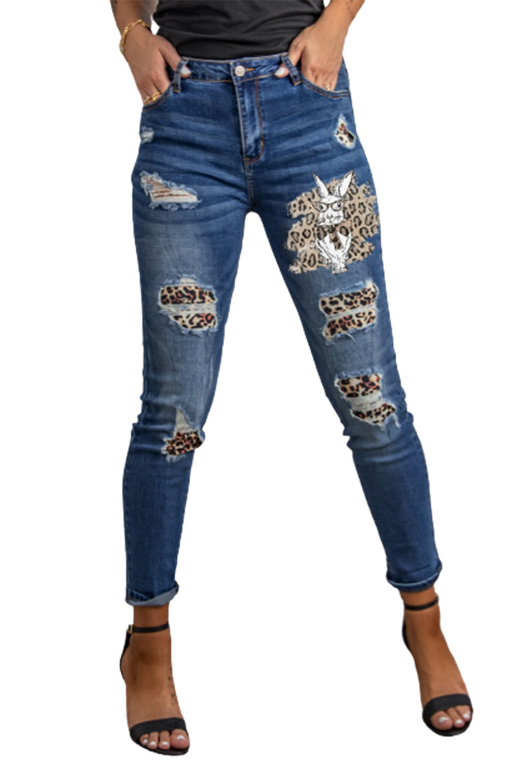 Floral Patch Destroyed Skinny Jeans